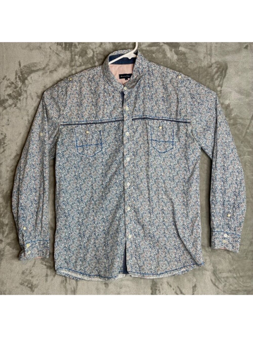 Massimo Dutti Mens XXL Floral Shirt Blue White Casual Long Sleeve Cotton Button⁠ - Picture 2 of 7